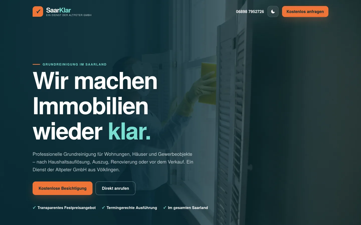 Startseite des realisierten Webprojekts SaarKlar