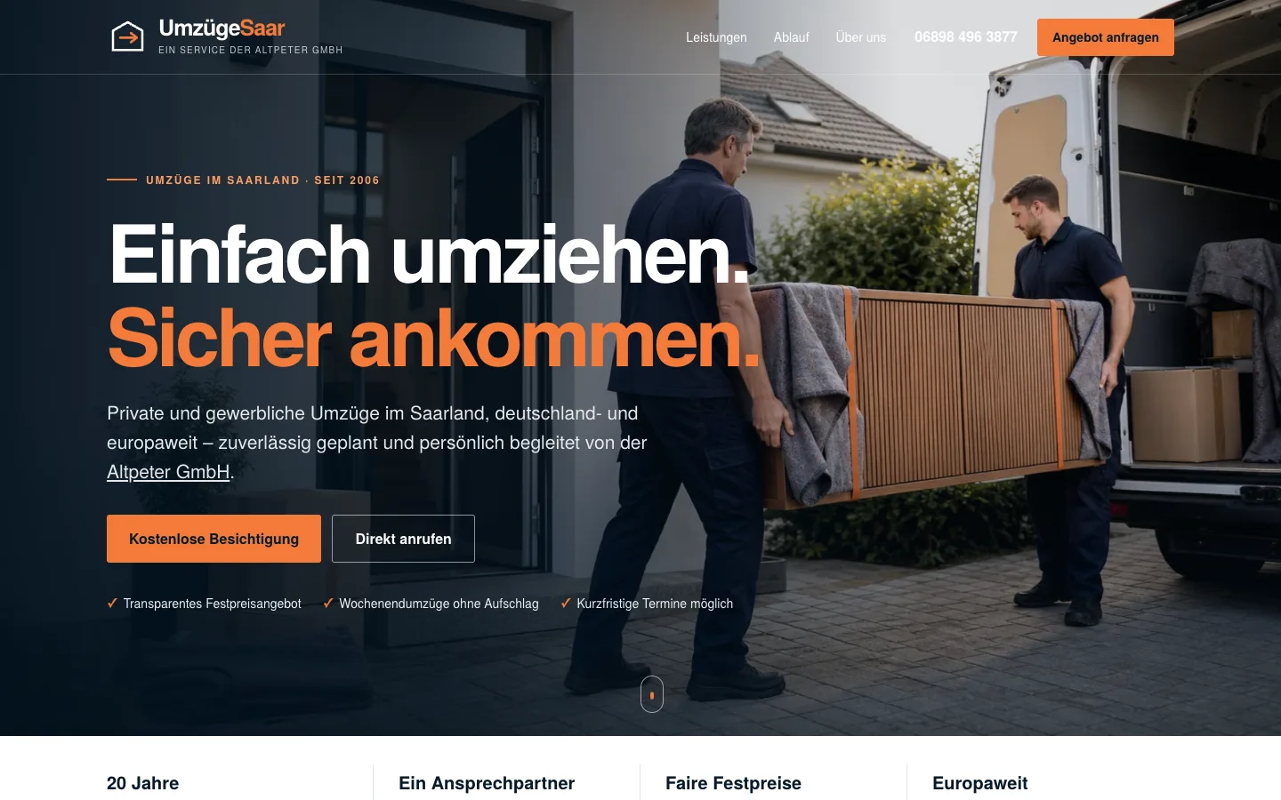 Startseite des Projekts Umzüge Saar